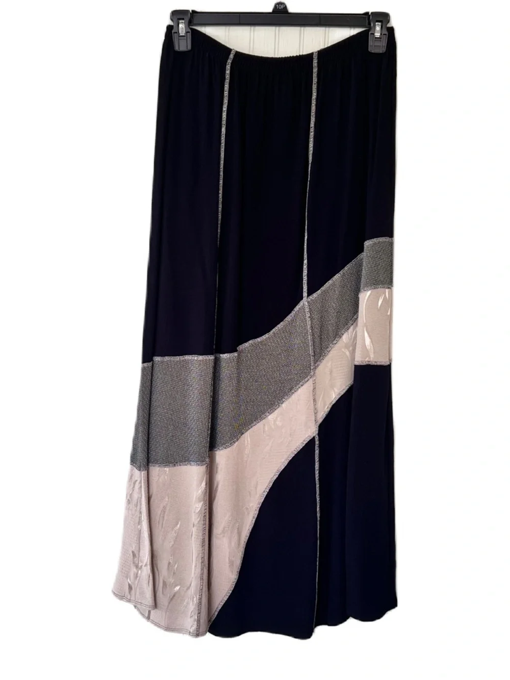 Tommy N Loulou Black Cream Gray Panel Maxi Skirt Sz L - Picture 2 of 9